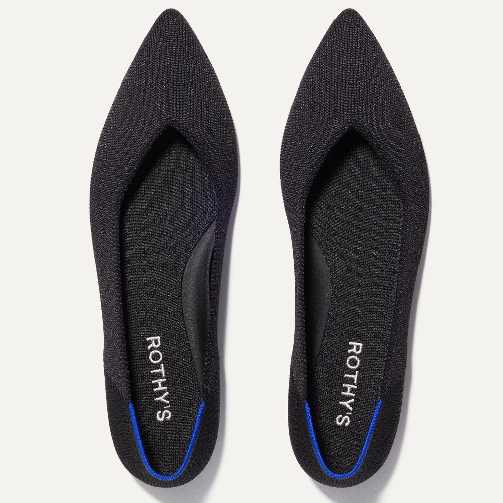 ROTHYS The Point II Black Blue Flats Size 8 $155 MINT! LIKE NEW